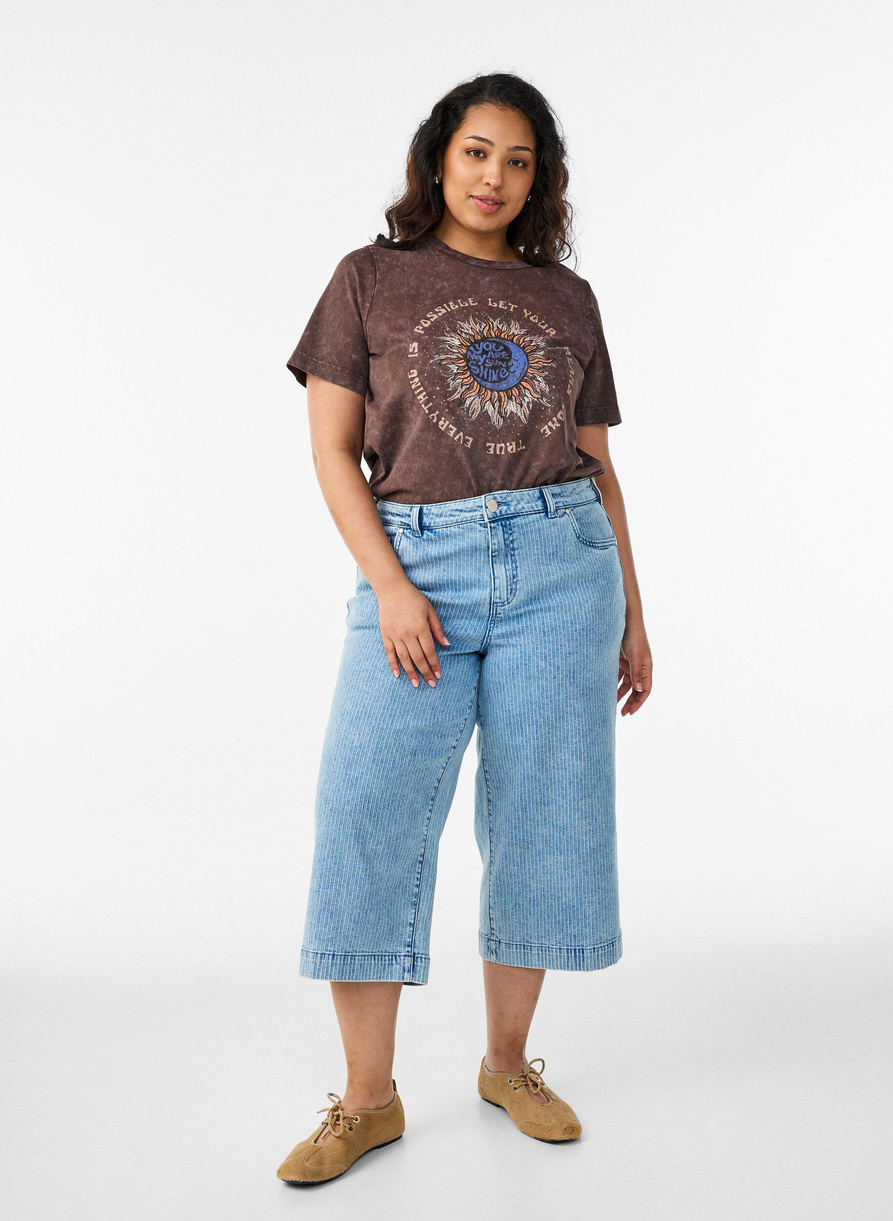 Zizzi Koszulka bawelniana z nadrukiem z przodu, Brązowy, Model image number 1