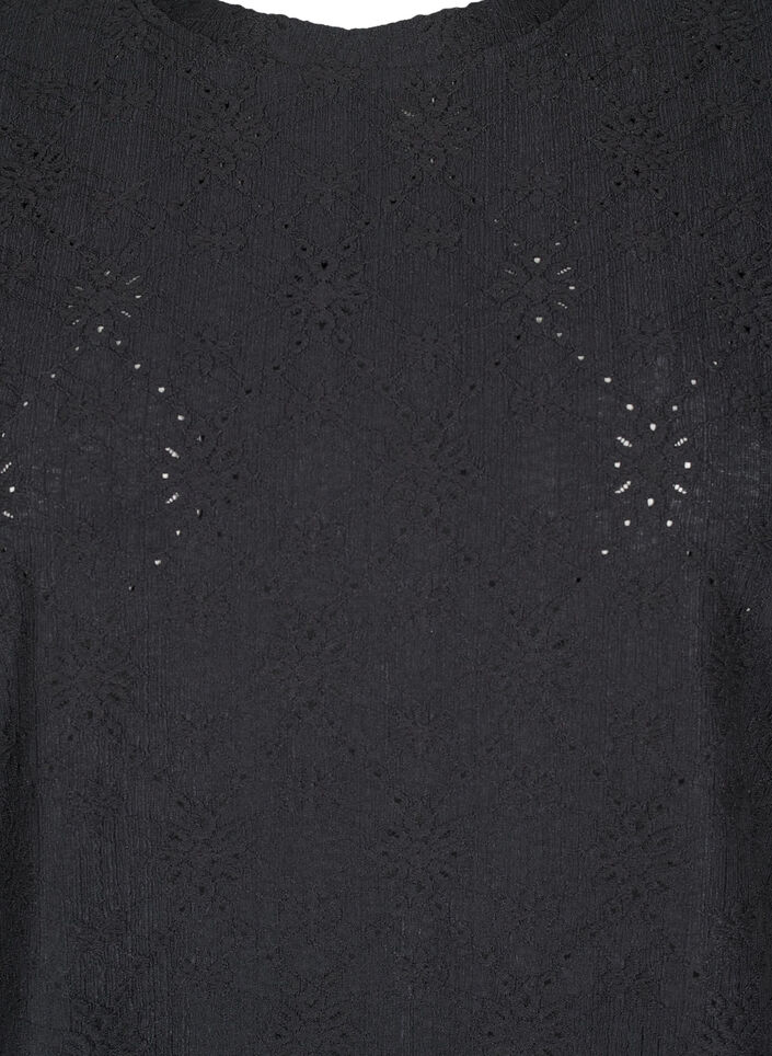 Bluzka z krótkimi rekawami i kwiatowym haftem, Black, Packshot image number 2