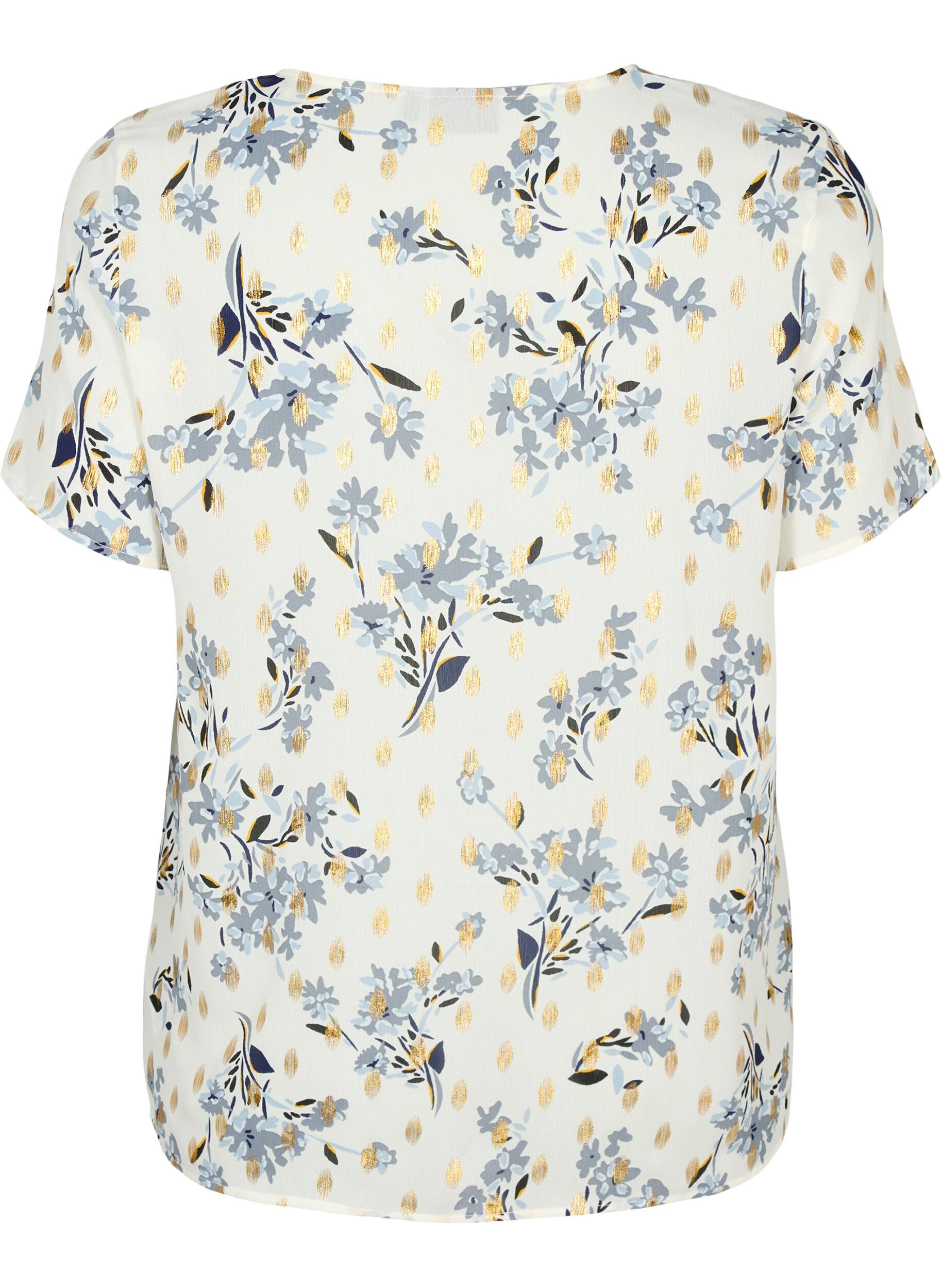 Zizzi Bluzka z nadrukiem i lureksem, White Flower/Gold, Packshot image number 1