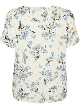 Bluzka z nadrukiem i lureksem, White Flower/Gold, Packshot image number 1