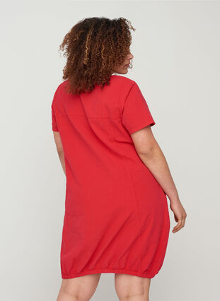 Bawelniana sukienka z krótkim rekawem, Lipstick Red, Model image number 1