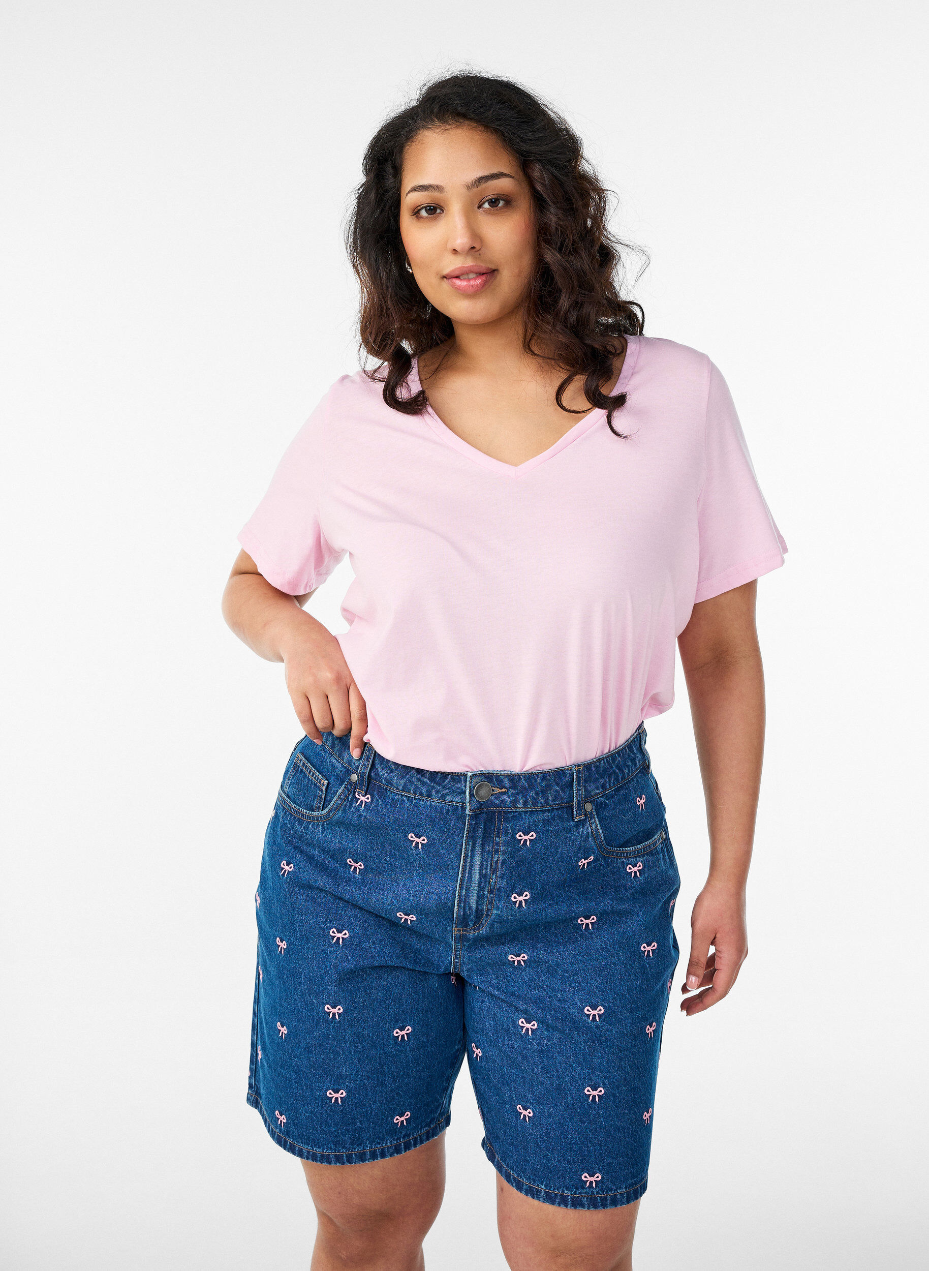 Naszyte szorty jeansowe, Niebieskie, Model