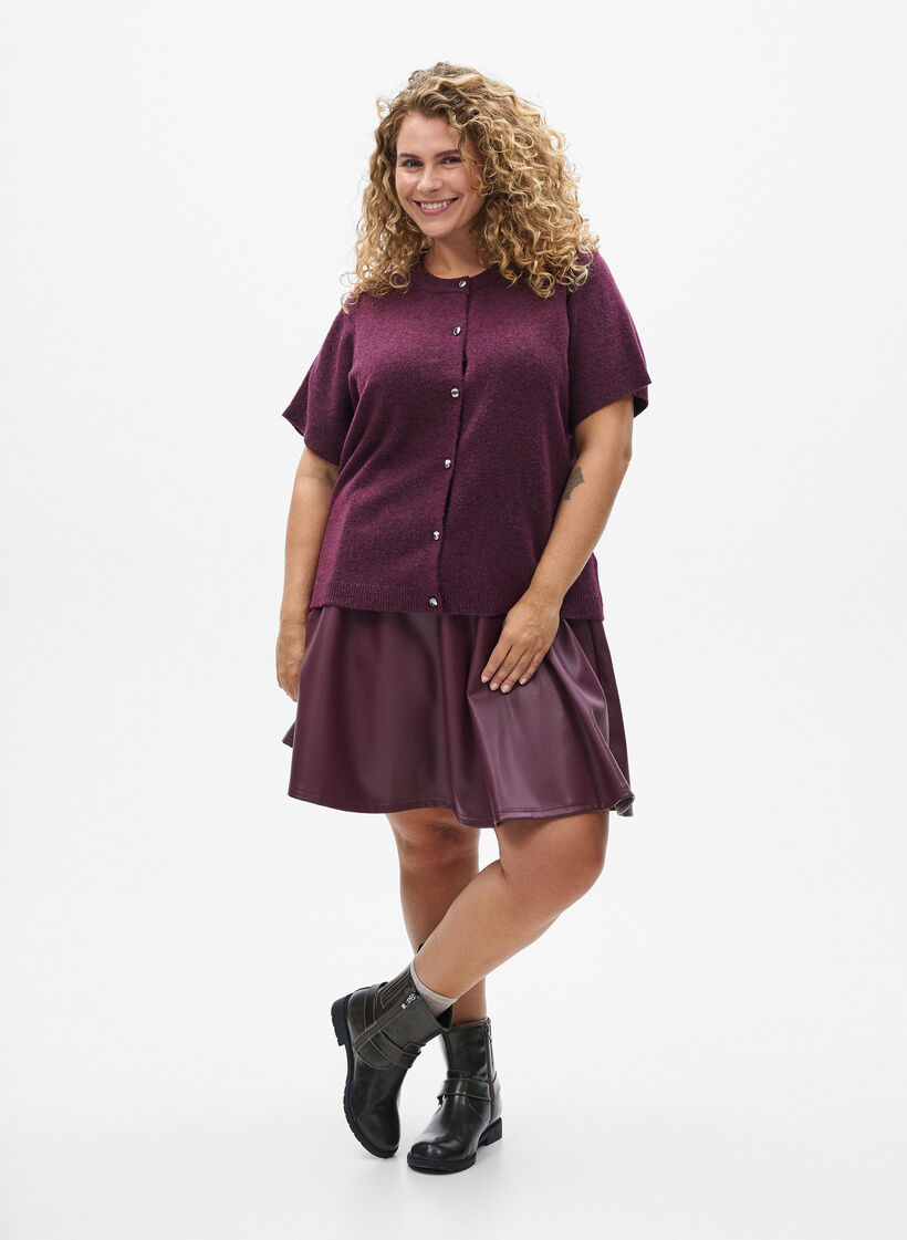 Dzianinowy kardigan z kr&oacute;tkim rekawem, Ciemnobordowy, Model image number 1