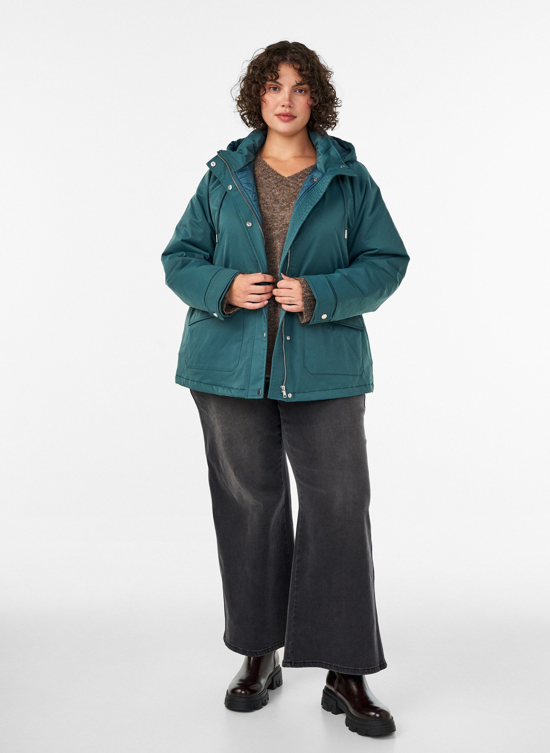 ZizziParka z podszewka i odpinana kapturka, Zielony, Model image number 1