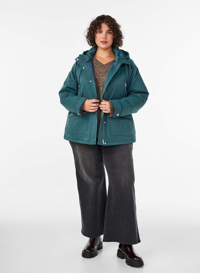 Parka z podszewka i odpinana kapturka, Zielony, Model image number 1