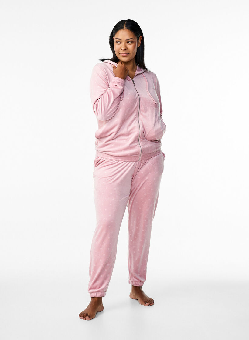 Welur spodnie z kropkami i serduszkami, R&oacute;żowy, Model image number 0