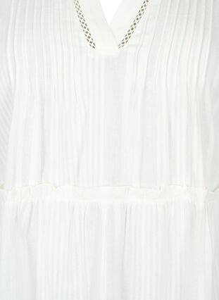Bawelniana sukienka z rekawem 3/4 i marszczeniami, Bright White, Packshot image number 2