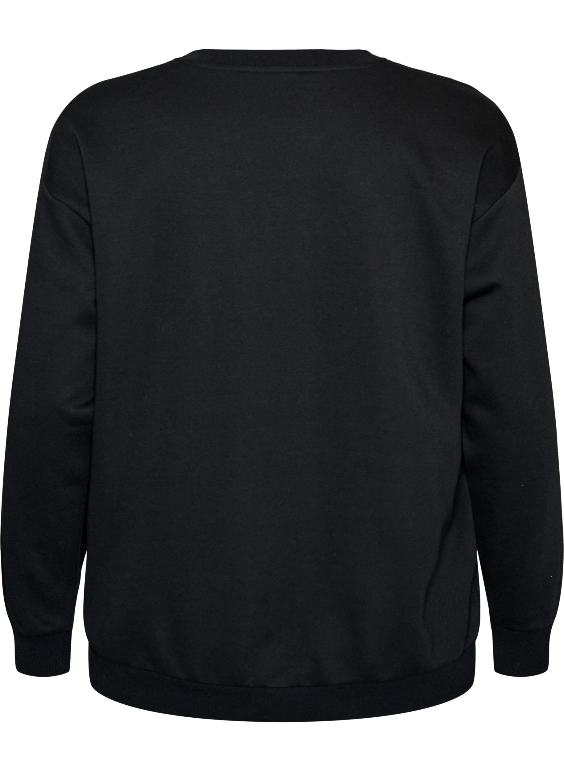 ZizziBluza z wyszywanym tekstem, Czarne, Packshot image number 1