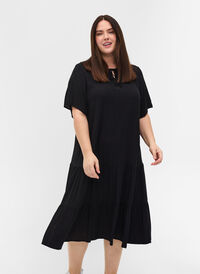 Wiskozowa sukienka z krótkim rekawem, Black, Model