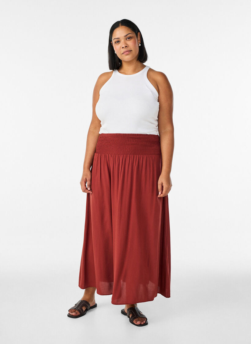 Sp&oacute;dnica maxi z wiskozy z marszczeniem, Czerwony, Model image number 0