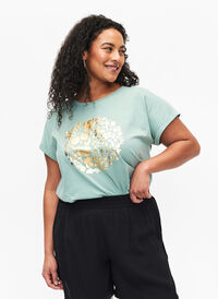 T-shirt z organicznej bawelny ze zlotym nadrukiem, Ch.Green Gold Flower, Model