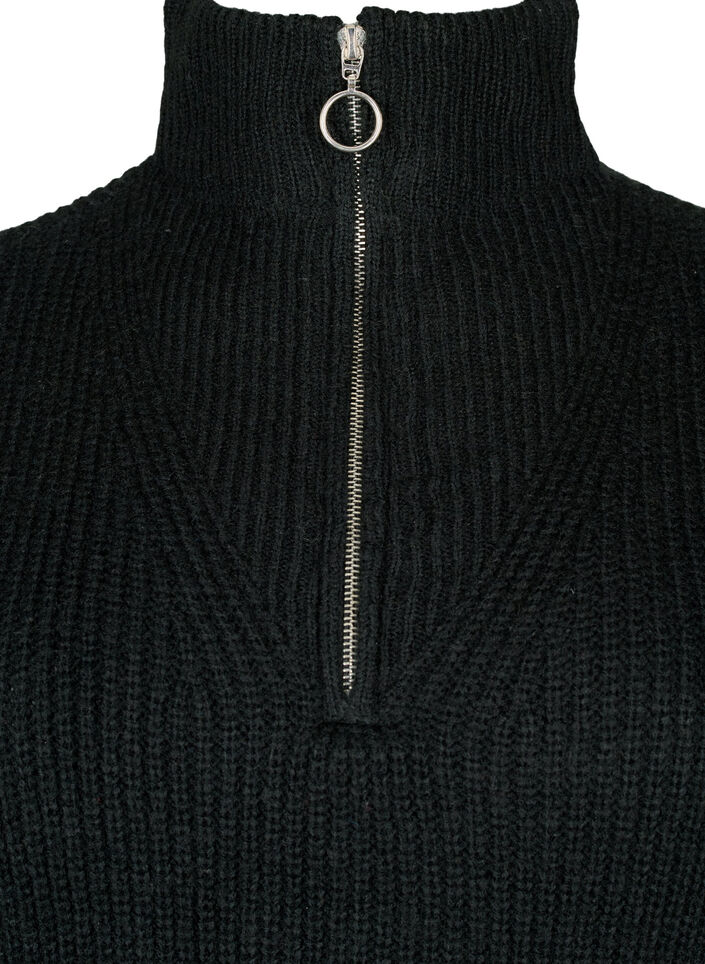 Dzianinowy golf z&nbsp;zamkiem, Czarne, Packshot image number 2