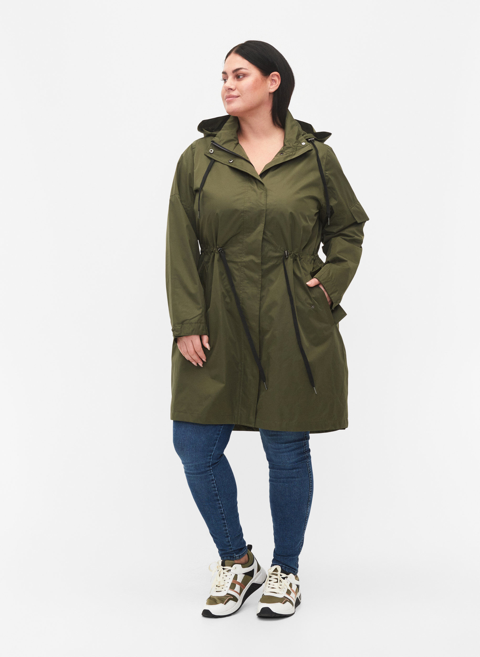 Zizzi Waterproof parka with detachable hood, Forest Night, Model image number 2