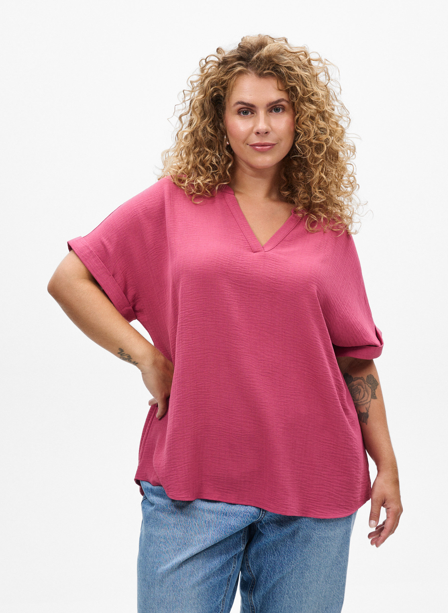 ZizziLuzna bluzka z kr&oacute;tkim rekawem, Czerwony, Model image number 0