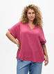 Luzna bluzka z kr&oacute;tkim rekawem, Czerwony, Model image number 0