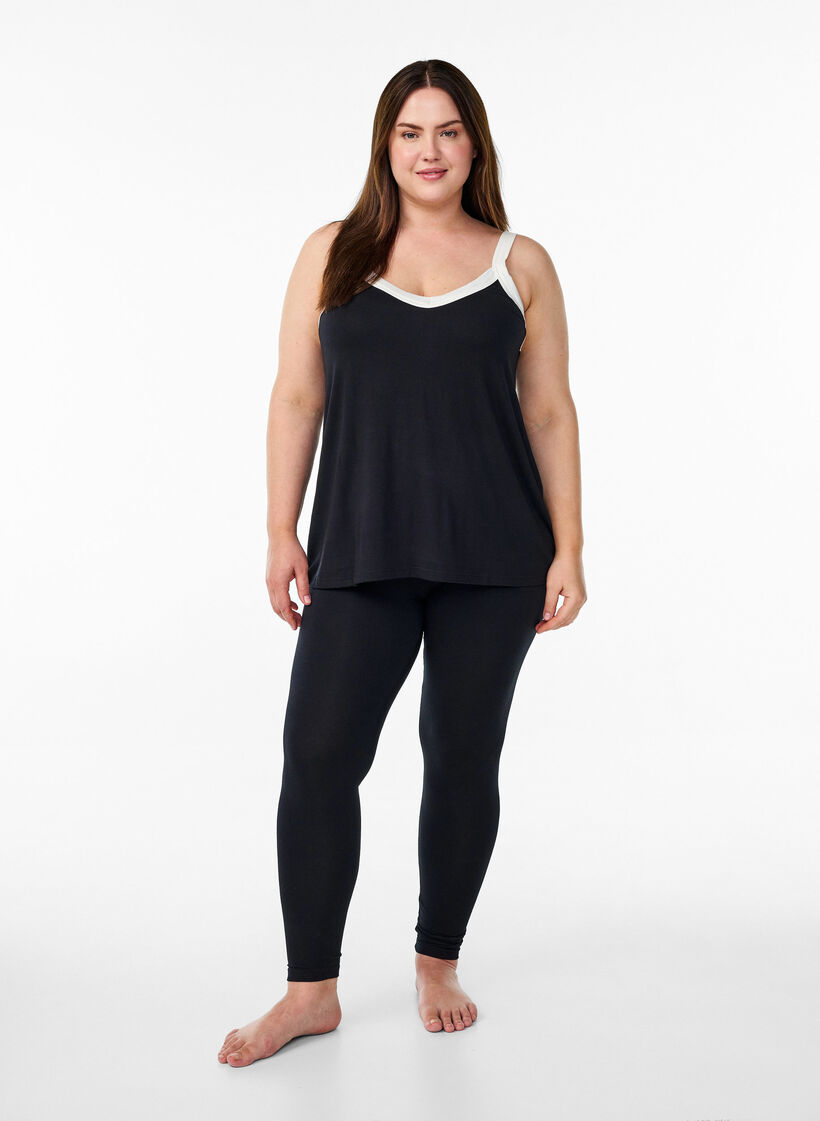 Nocna bluzeczka na ramiaczkach z dekoltem w serek, Czarne, Model image number 1