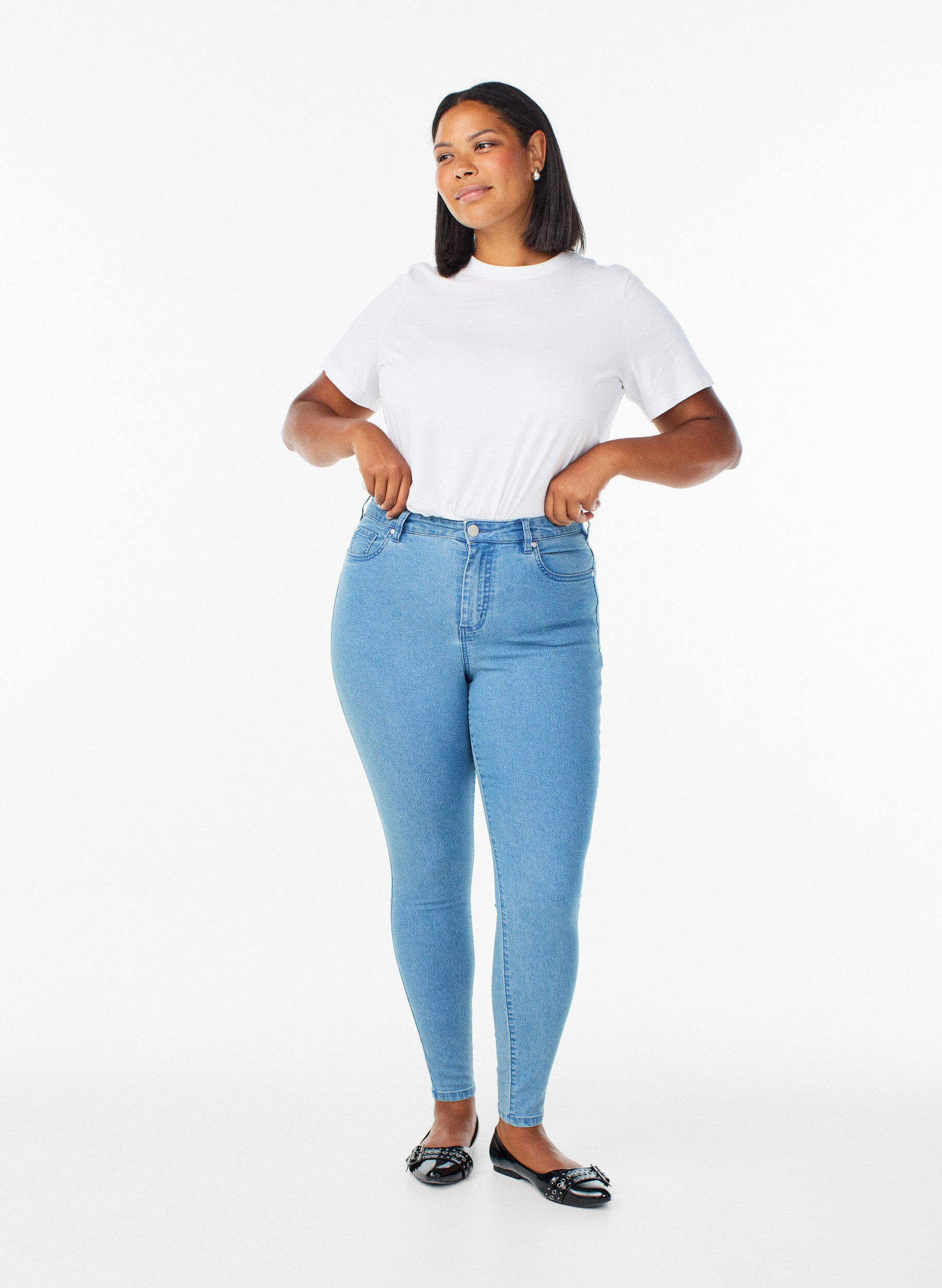 Jeansy super slim z wysokim stanem Amy, Niebieskie, Model