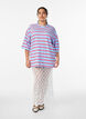 T-shirt w rozmiarze oversize z paskami i rekawami 1/2, Niebieskie, Model image number 1