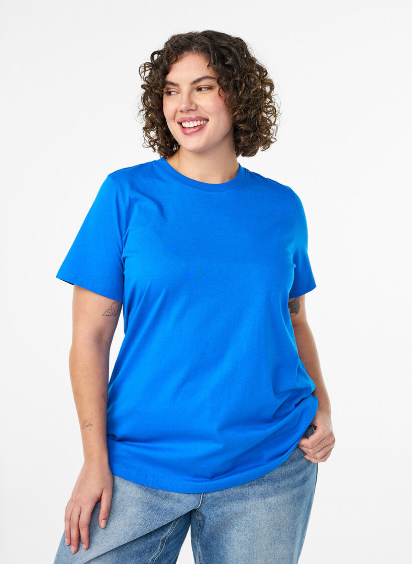 Podstawowa koszulka bawelniana z okraglym dekoltem, Niebieskie, Model image number 0
