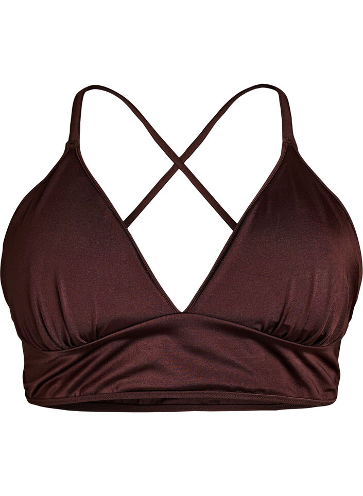 Dwustronny bikini top z dekoltem V i krzyzowanymi ramiaczkami, Brązowy, Packshot image number 0