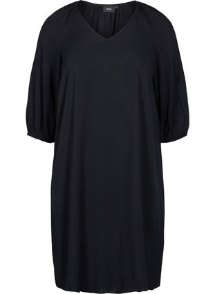 Wiskozowa sukienka z dekoltem w szpic, Black, Packshot image number 0