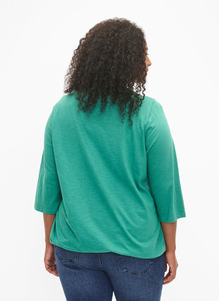 Bawelniana bluzka z rekawem 3/4, Pine Green, Model image number 1
