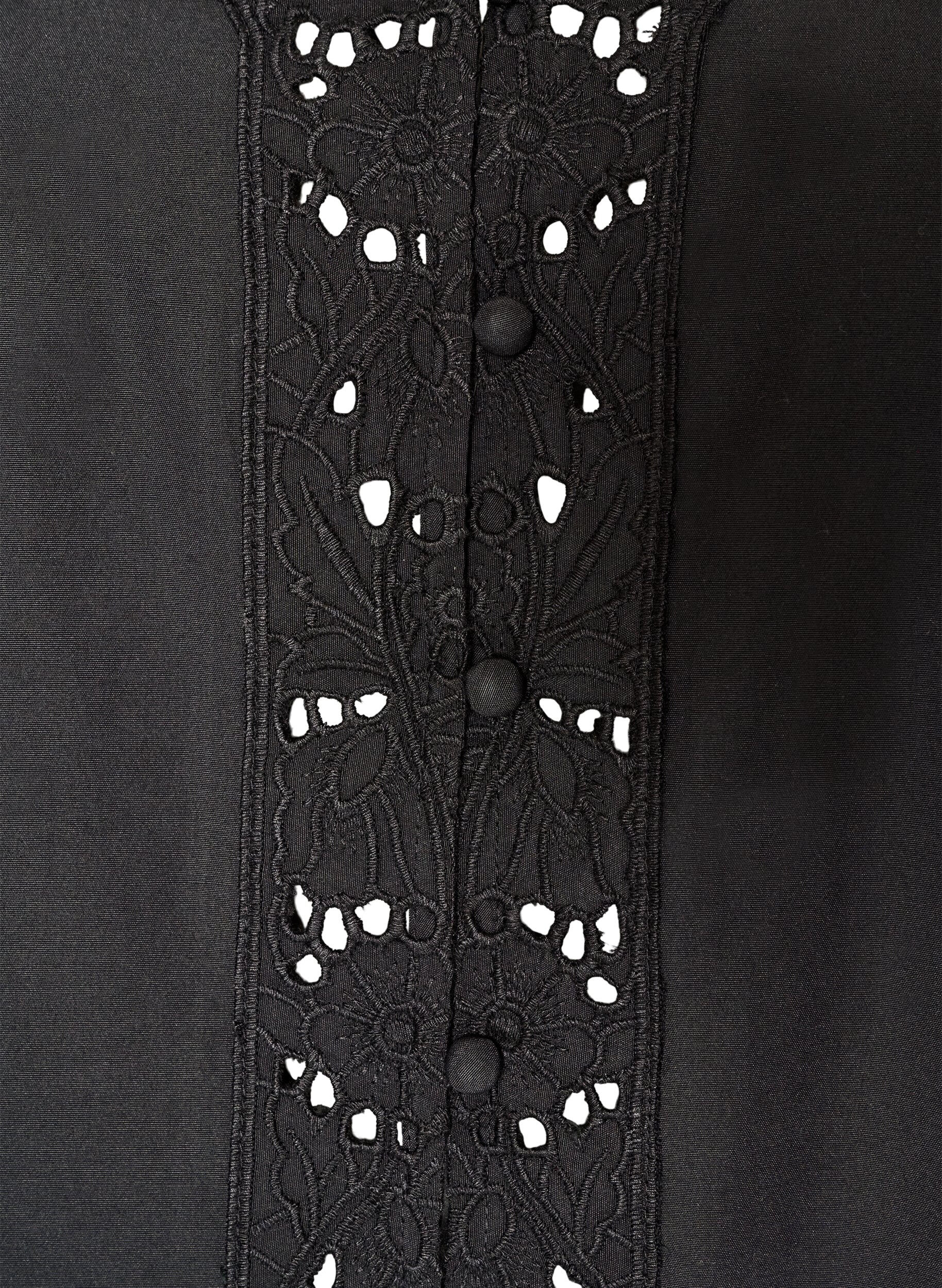 ZizziBluzka koszulowa z haftem angielskim, Czarne, Packshot image number 2