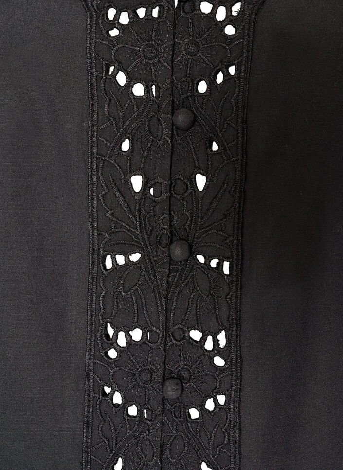 Bluzka koszulowa z haftem angielskim, Czarne, Packshot image number 2