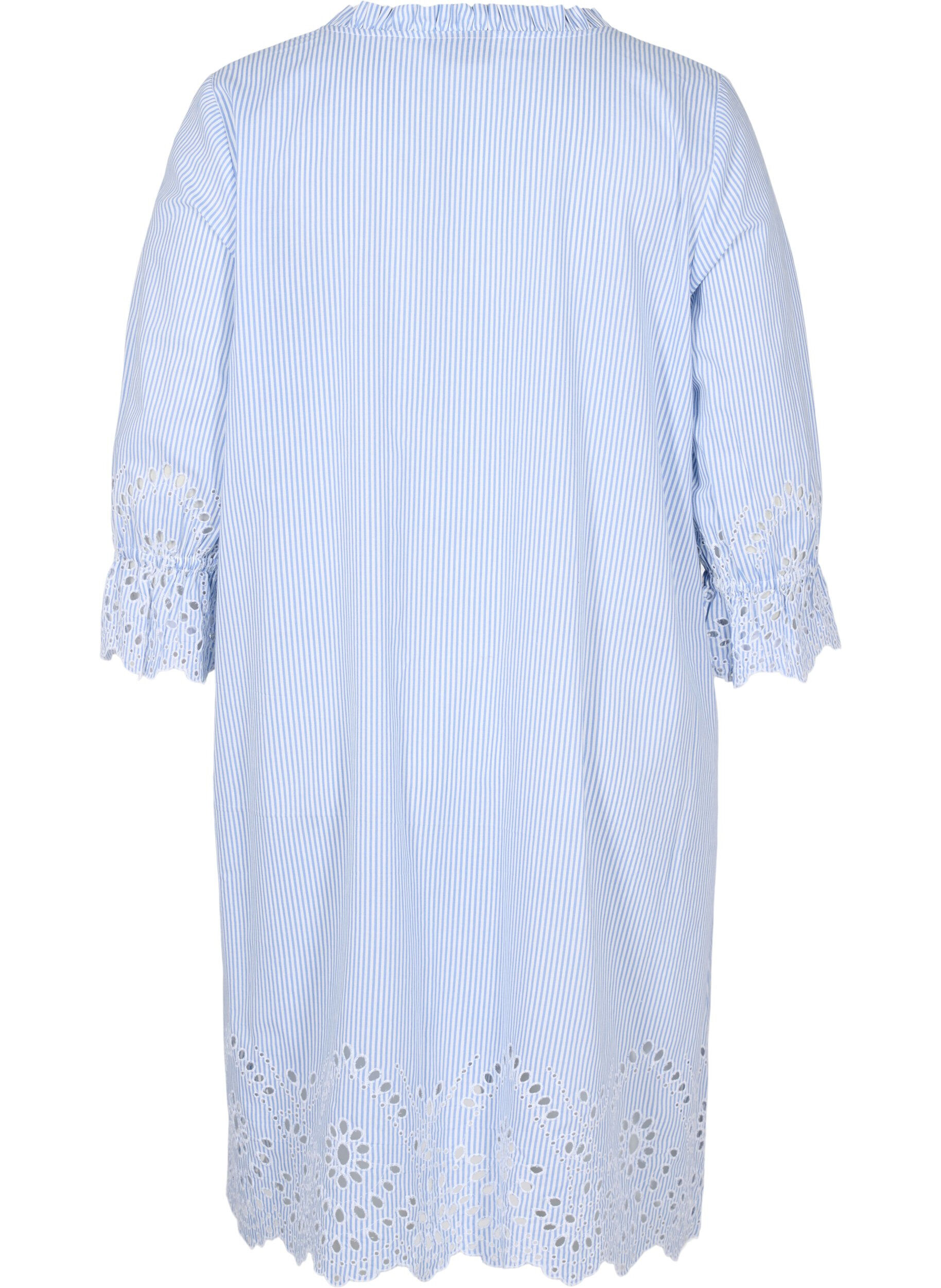 Zizzi Cotton dress with stripes and embroidery anglaise, Blue Stripe, Packshot image number 1