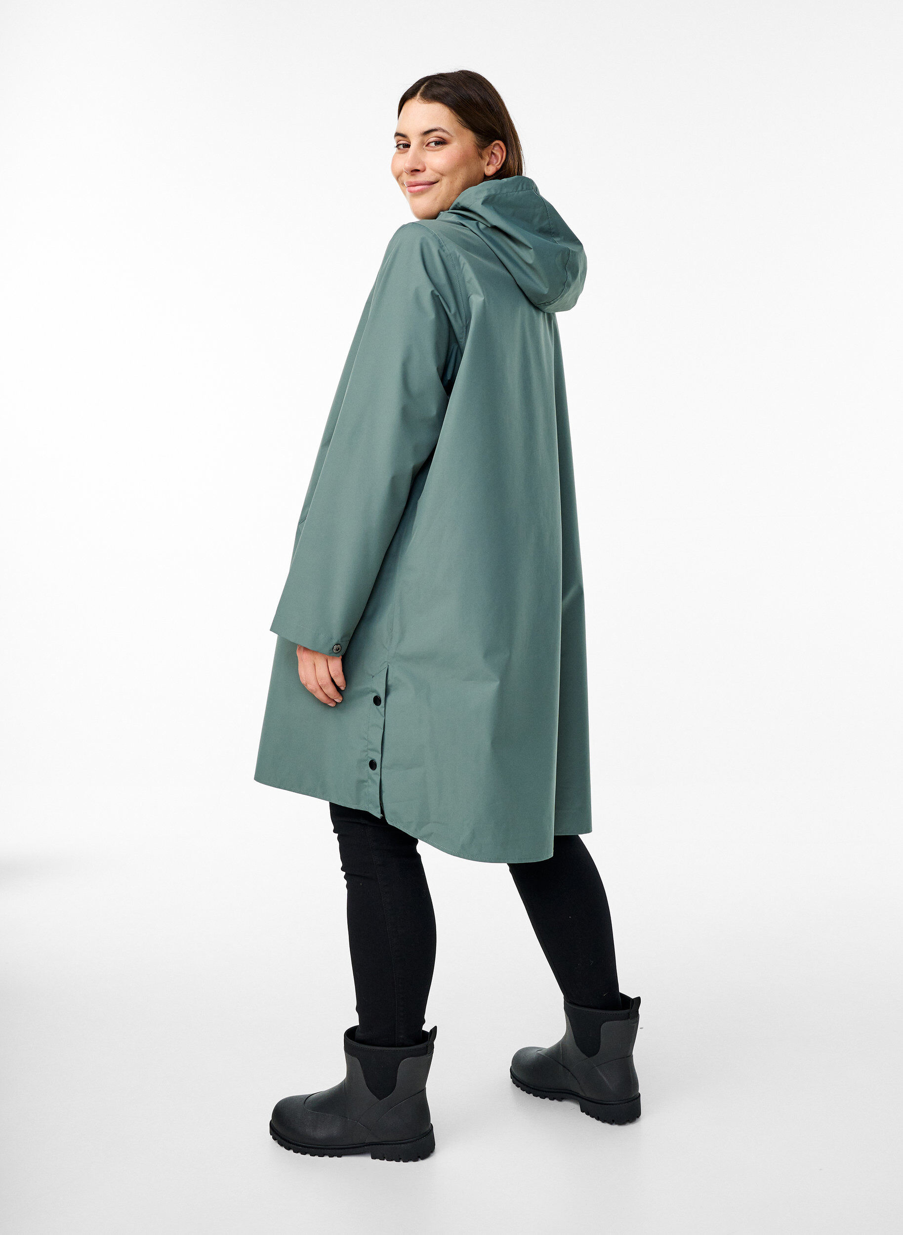 ZizziKurtka przeciwdeszczowa z kieszeniami i kapturem, Zielony, Model image number 2