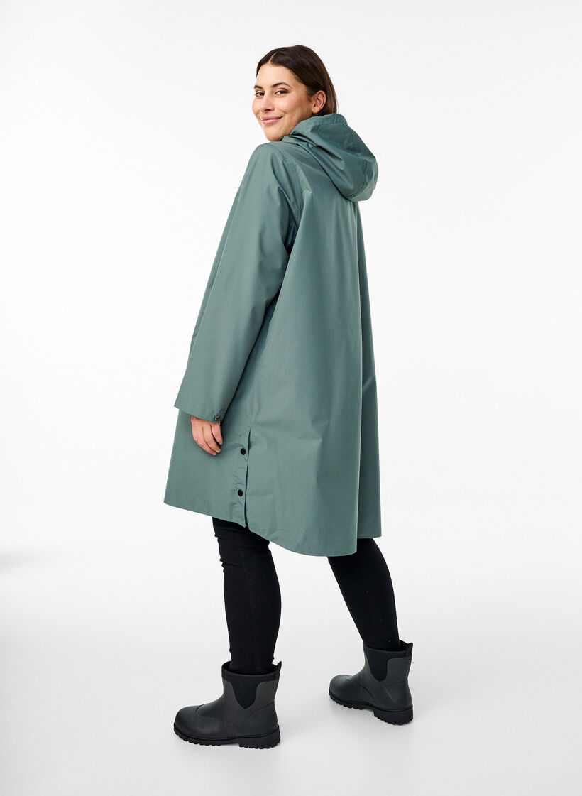 Kurtka przeciwdeszczowa z kieszeniami i kapturem, Zielony, Model image number 2