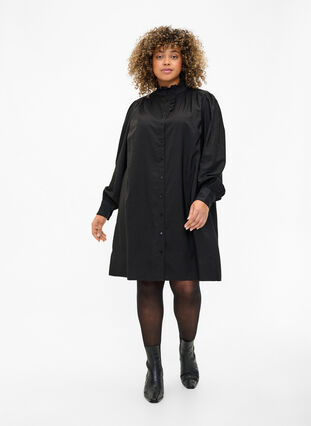 Wiskozowa sukienka koszulowa z marszczeniami, Black, Model image number 2