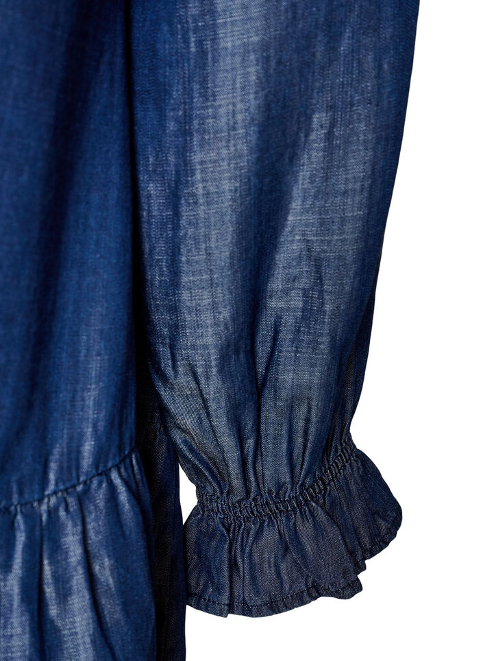 Kr&oacute;tka sukienka o wygladzie denimu z falbanami, Niebieskie, Packshot image number 3