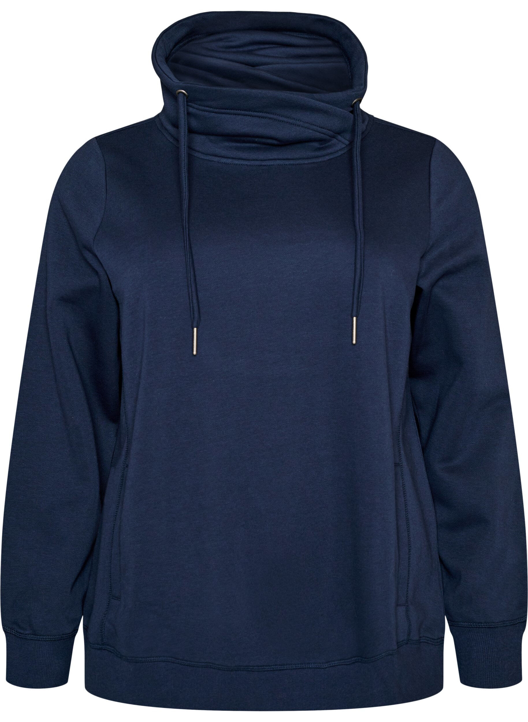 ZizziBluza z wysokim kolnierzem i kieszeniami, Niebieskie, Packshot image number 0