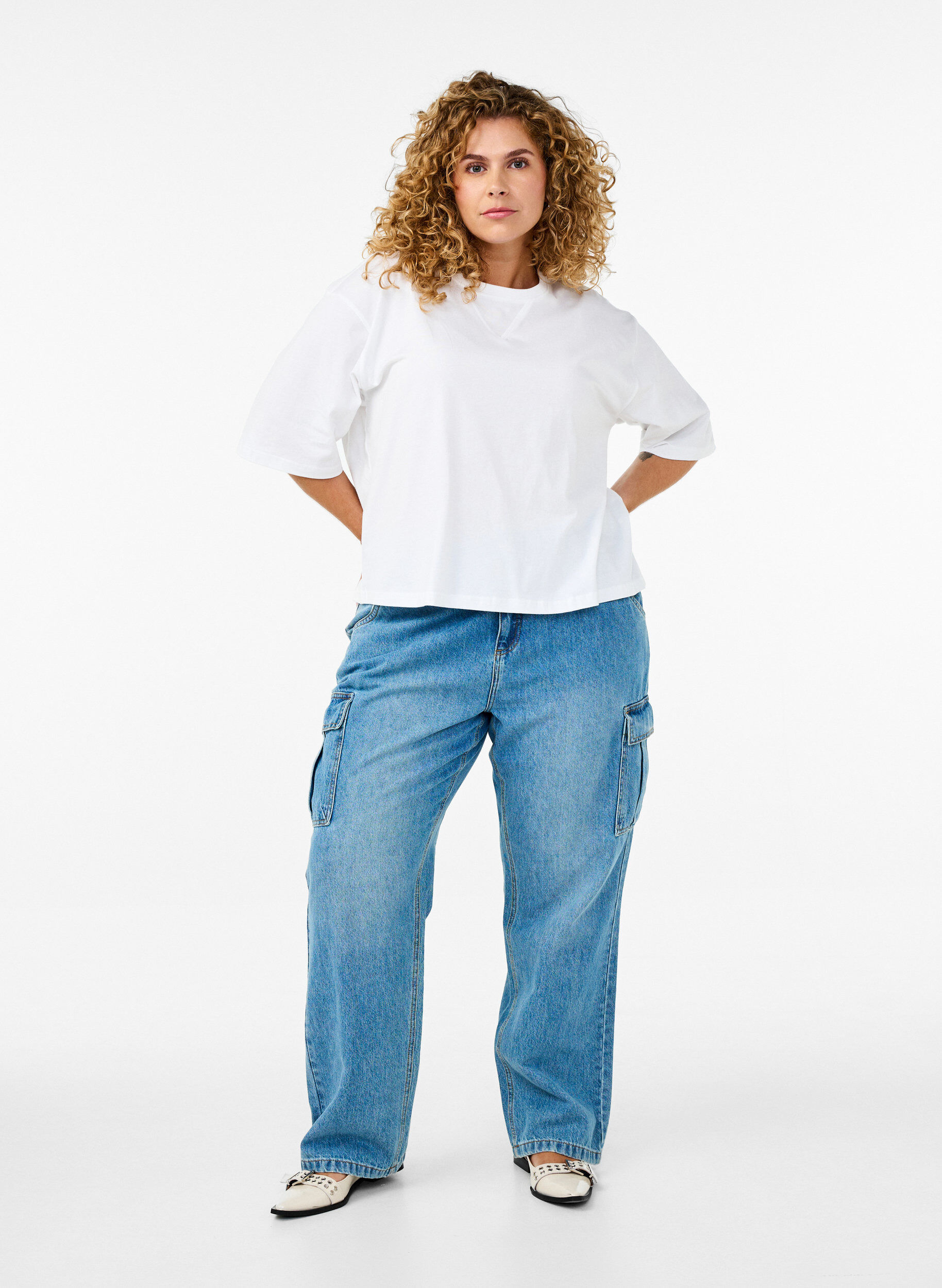 Zizzi Koszulka o prostym kroju z bawelny organicznej, Biały, Model image number 1