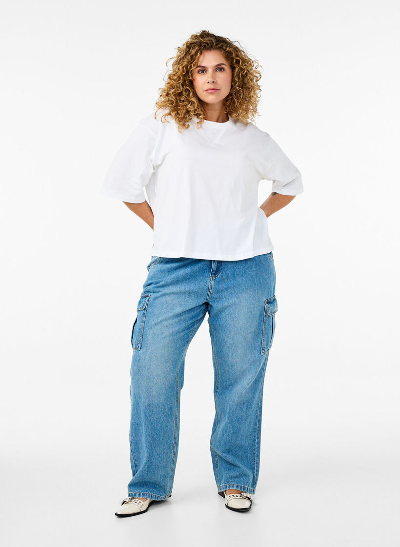 Koszulka o pudelkowym fasonie z bawelny organicznej, Biały, Model image number 1