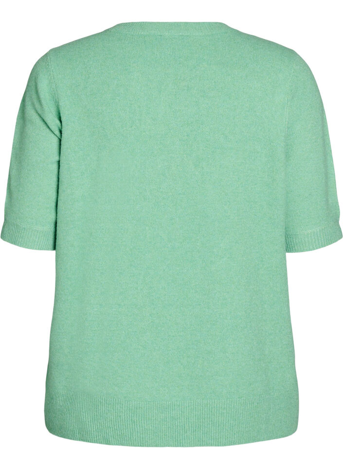 Dzianinowa bluzka z kr&oacute;tkim rekawem, Zielony, Packshot image number 1