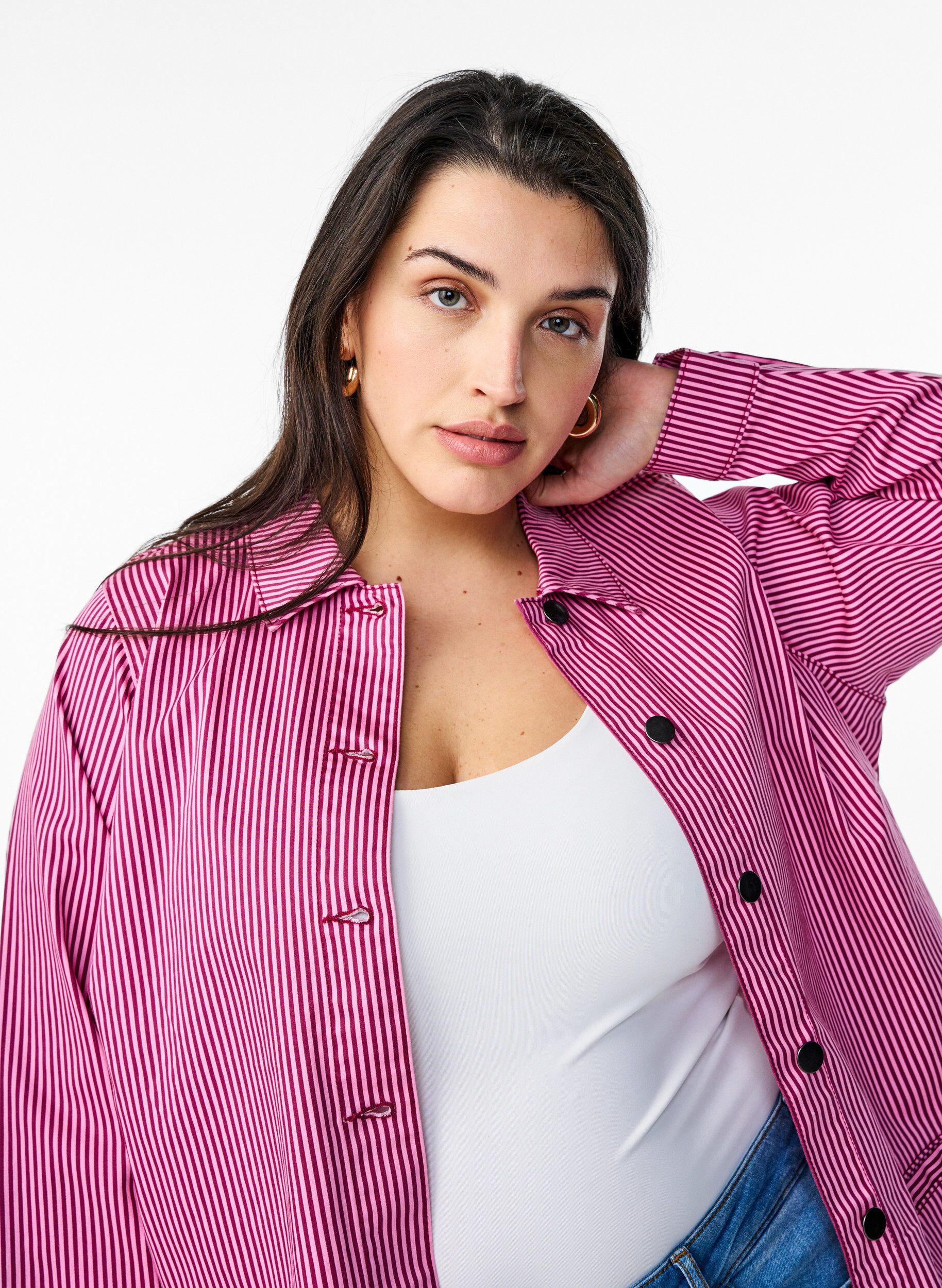 Zizzi Koszula w paski z kieszeniami, Czerwony, Model image number 3