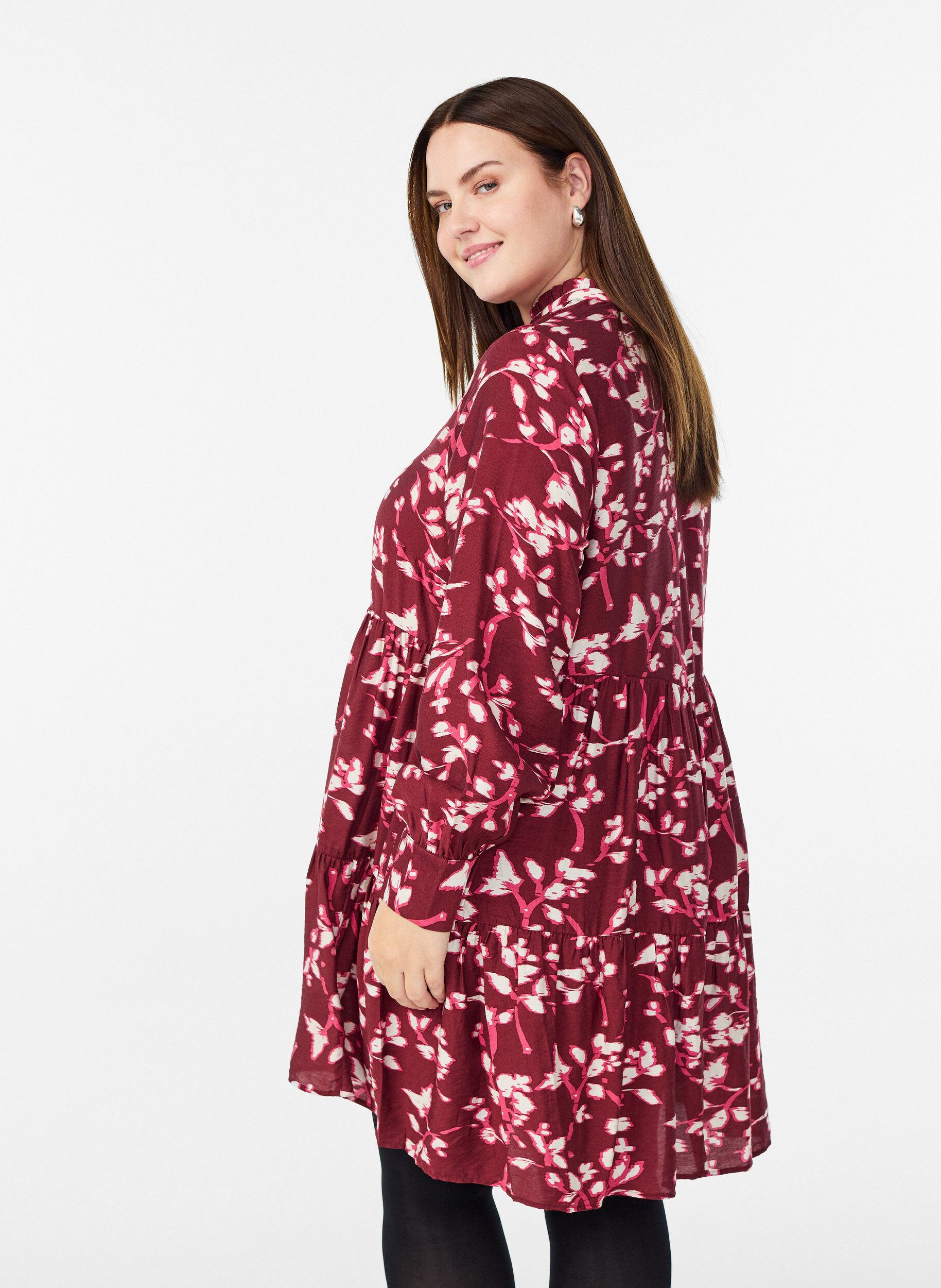 Zizzi Sukienka w kroju A z falbanka na kolnierzu, Czerwony, Model image number 2