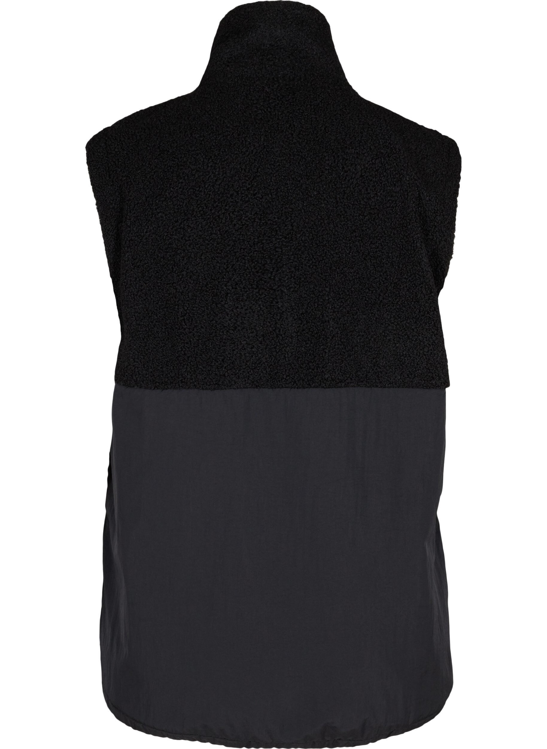 Zizzi Short vest with teddy and zip, Black, Packshot image number 1