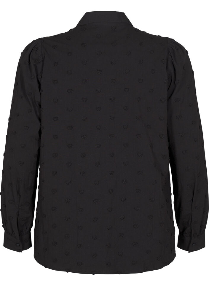 Koszula z kolnierzykiem i naszytymi sercami, Czarne, Packshot image number 1