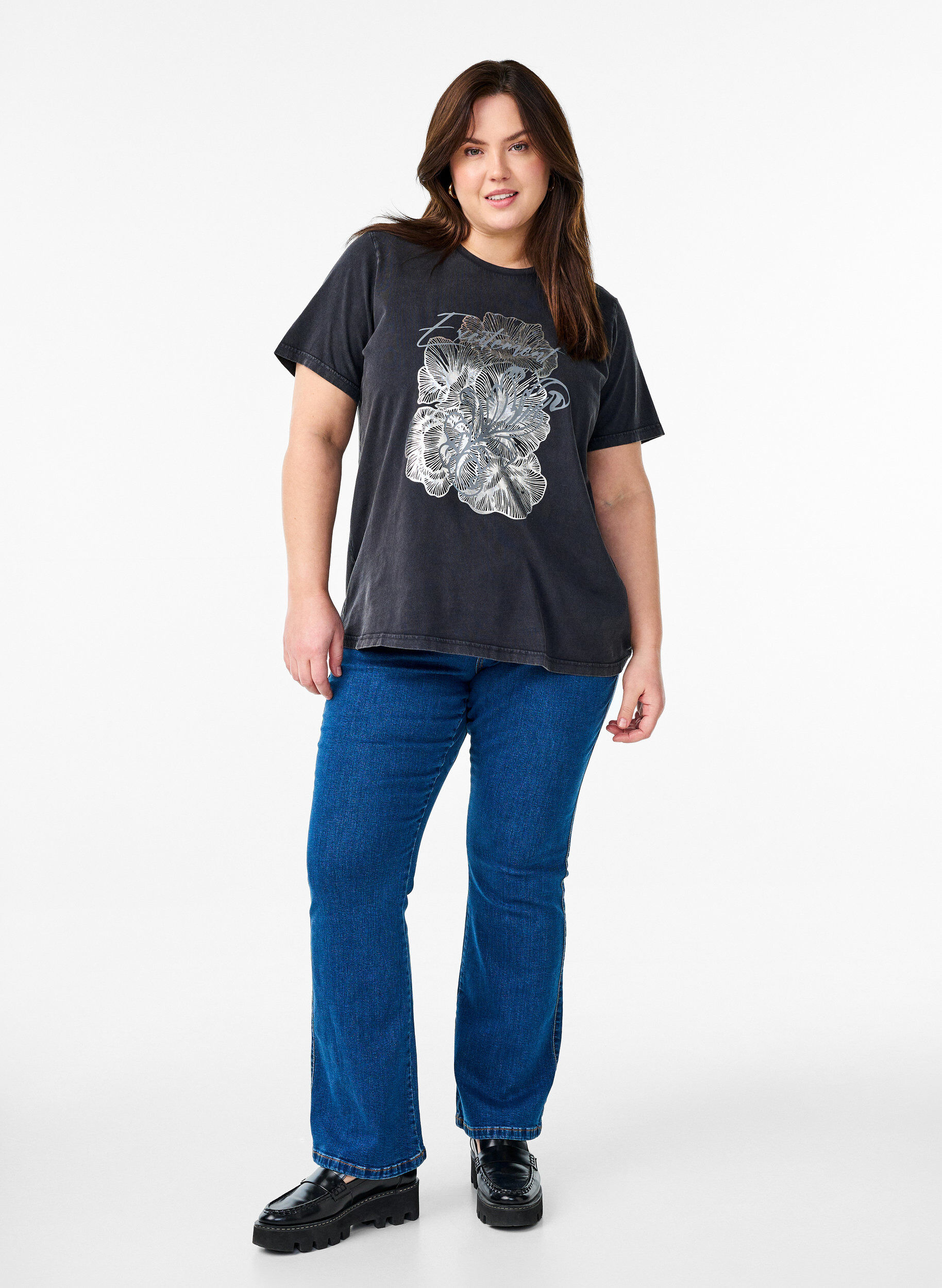 Zizzi Koszulka z bawelny organicznej z fajnym nadrukiem, Szary, Model image number 1