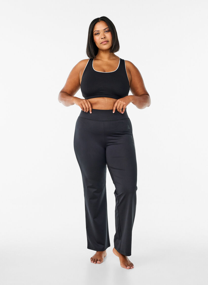  Biustonosz sportowy o fasonie racerback z kontrastowa lamówka, Czarne, Model image number 1