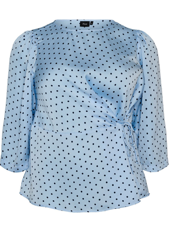 Bluzka Polka dot z wiazaniami i 3/4-sleeves, Niebieskie, Packshot image number 0