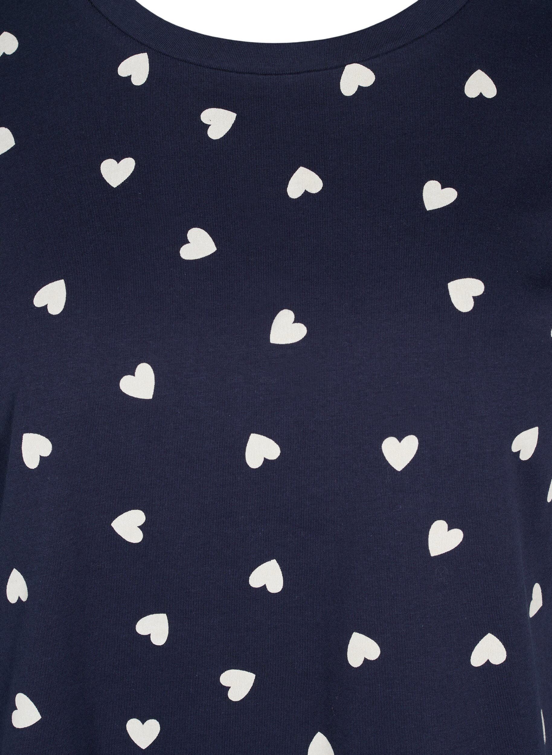 Zizzi Short sleeved pyjama t-shirt in cotton, Navy Blazer AOP, Packshot image number 2