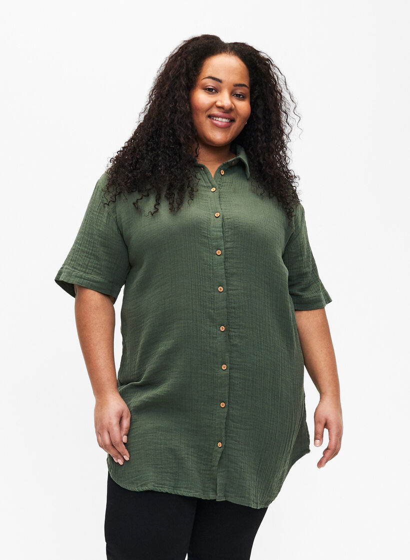 Koszula z krótkim rekawem i guzikami, Thyme, Model image number 0