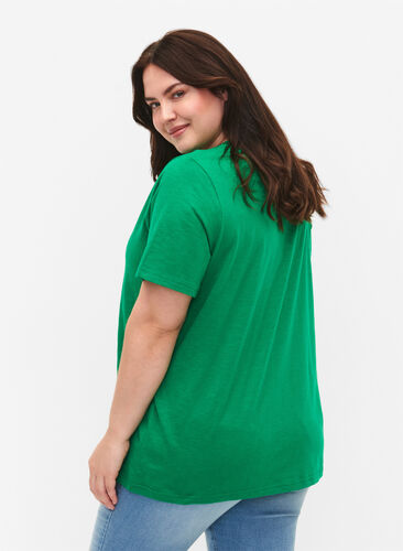 Podstawowa koszulka z krótkim rekawem i dekoltem w szpic, Jolly Green, Model image number 1