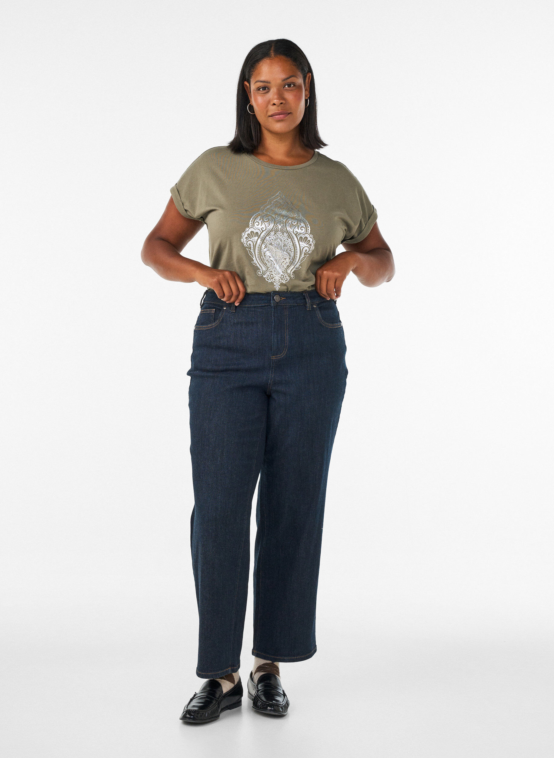 ZizziT-shirt z ozdobnym nadrukiem z przodu, Zielony, Model image number 1