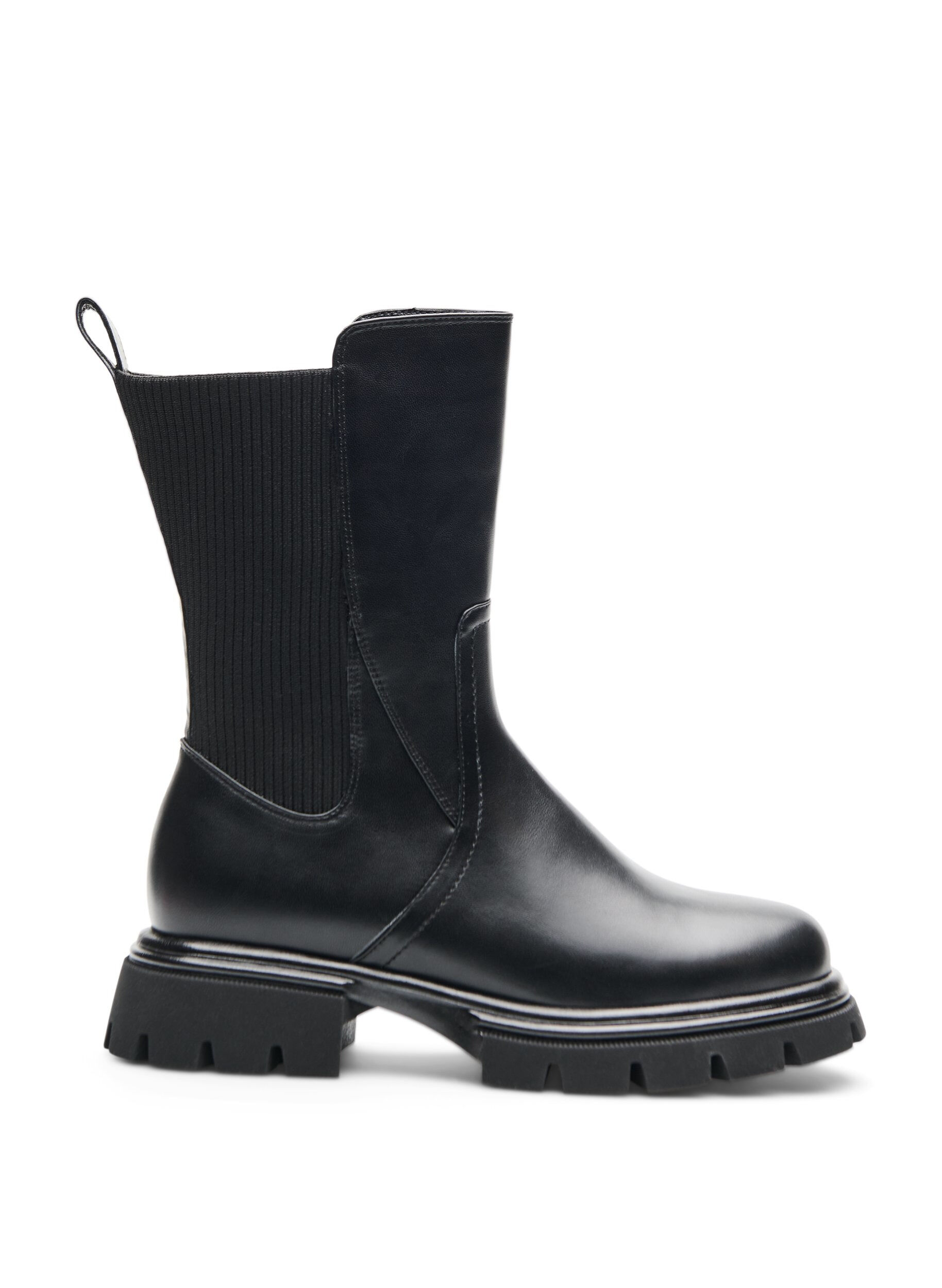 ZizziButy Chelsea z grubejsza podeszwa i lam&oacute;wkami z ryflowanej gumy, Czarne, Packshot image number 0