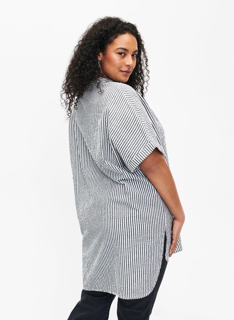 Koszula w paski z kieszeniami na piersi, White/Black Stripe, Model image number 1